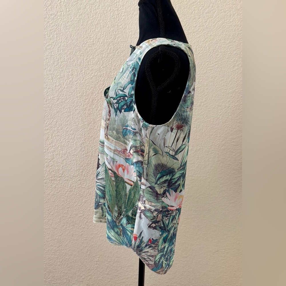 H & M Conscious Collection Tropical Button-Up Sleeveless Blouse Sz 6-8 High Low - Picture 8 of 12
